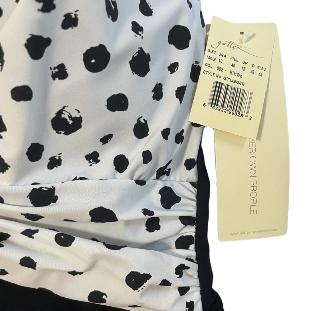 Profile by Gottex Dotty Underwire V-Neck Twist One Piece Swimsuit 10 White Black - Picture 5 of 8